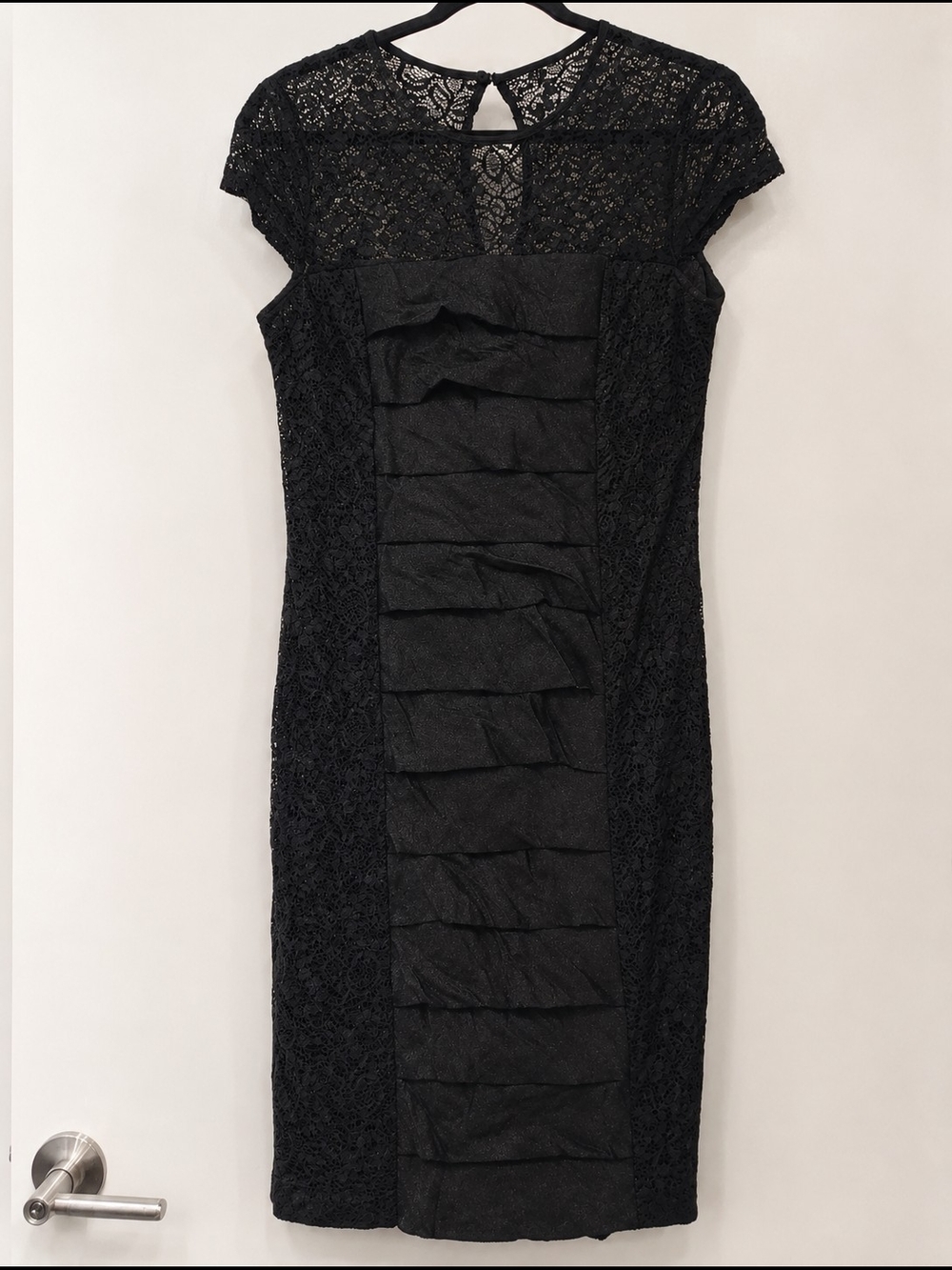 Black Lace Cap Sleeve Sheath Midi Dress